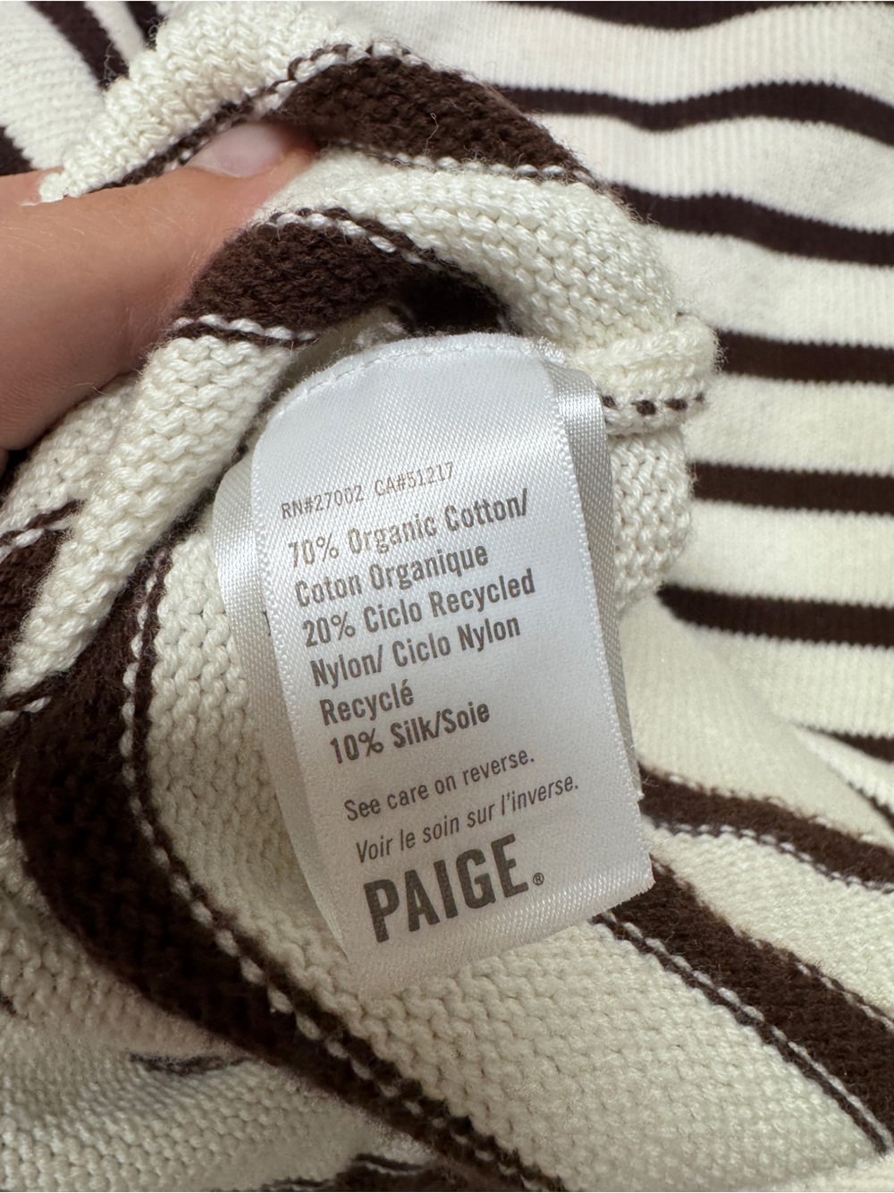 PAIGE ‘Birch’ Striped Knit Polo – Women’s Medium, Cream & Brown - Picture 7 of 7